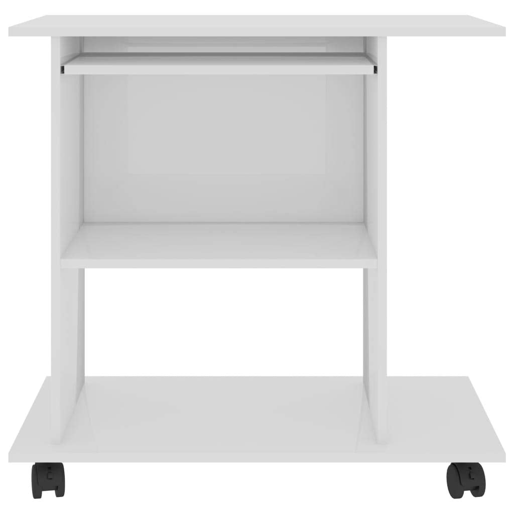 vidaXL Compact Computer Desk with Storage Spaces - High Gloss White Finish - Engineered Wood - Modern Style