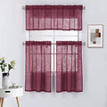 Diamond Home Linens 3 Piece Linen Semi Sheer Kitchen Window Curtain Tiers and Valance Set 36 Long, Burgundy.