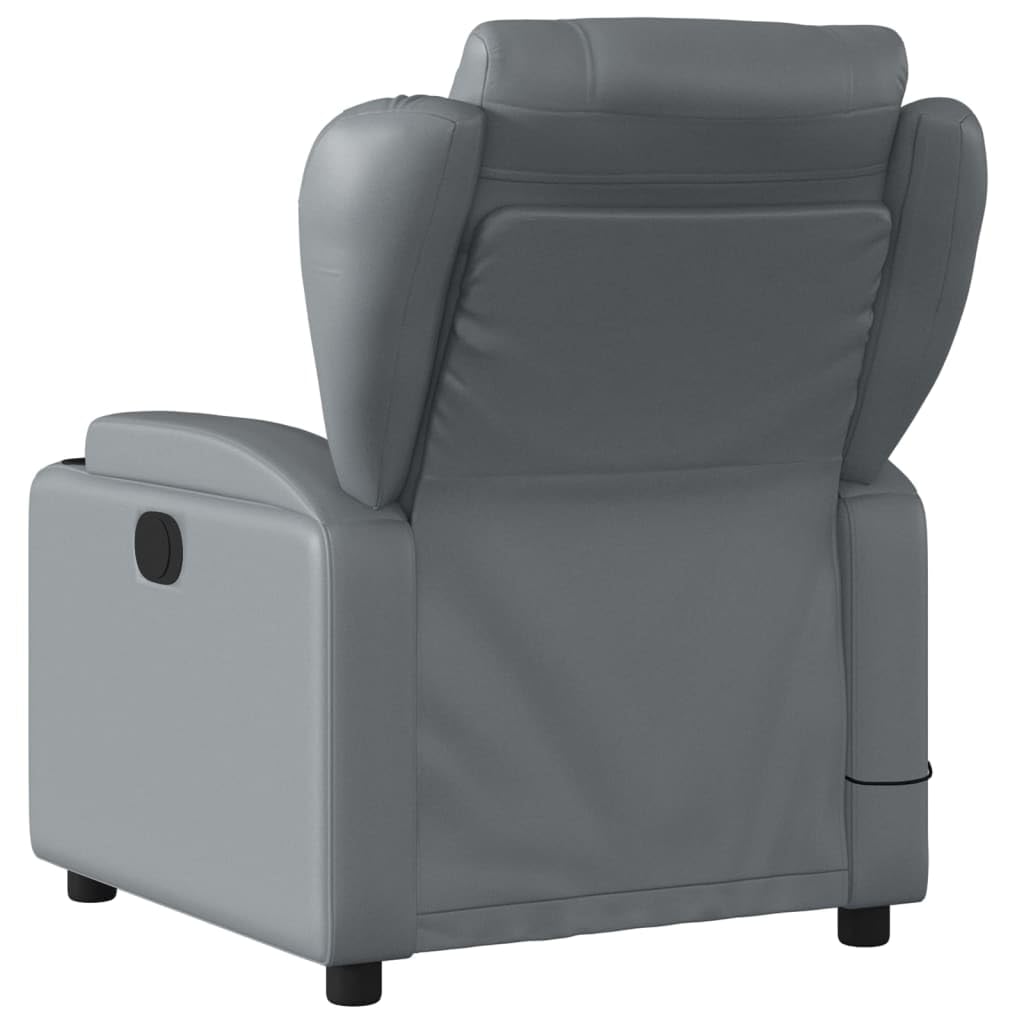 vidaXL Massage Recliner Chair - Gray Faux Leather, Manual Recline, 6-Point Vibration, Cup Holders, Side Pocket, Living Room & Office