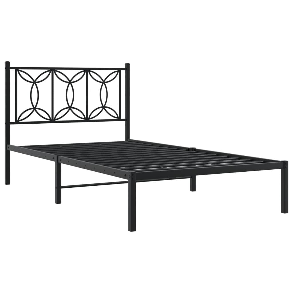 vidaXL Metal Bed Frame with Headboard - Single Size 39.4&quot;x78.7&quot; - Black Steel Bed Frame with Extra Storage - Sturdy and Durable with Breathable Slats for Bedroom