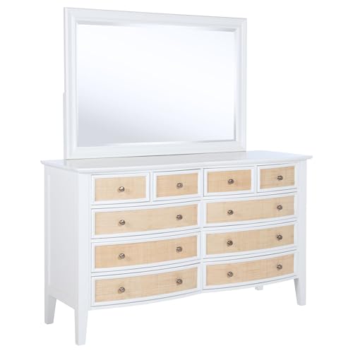 Coaster Home Furnishings Bexhill Farmhouse 65-inch 10-Drawer Bedroom Dresser with Mirror Bedroom Clothing Storage Cabinet Wide Chest of Drawers Organizer Unit White 223473M