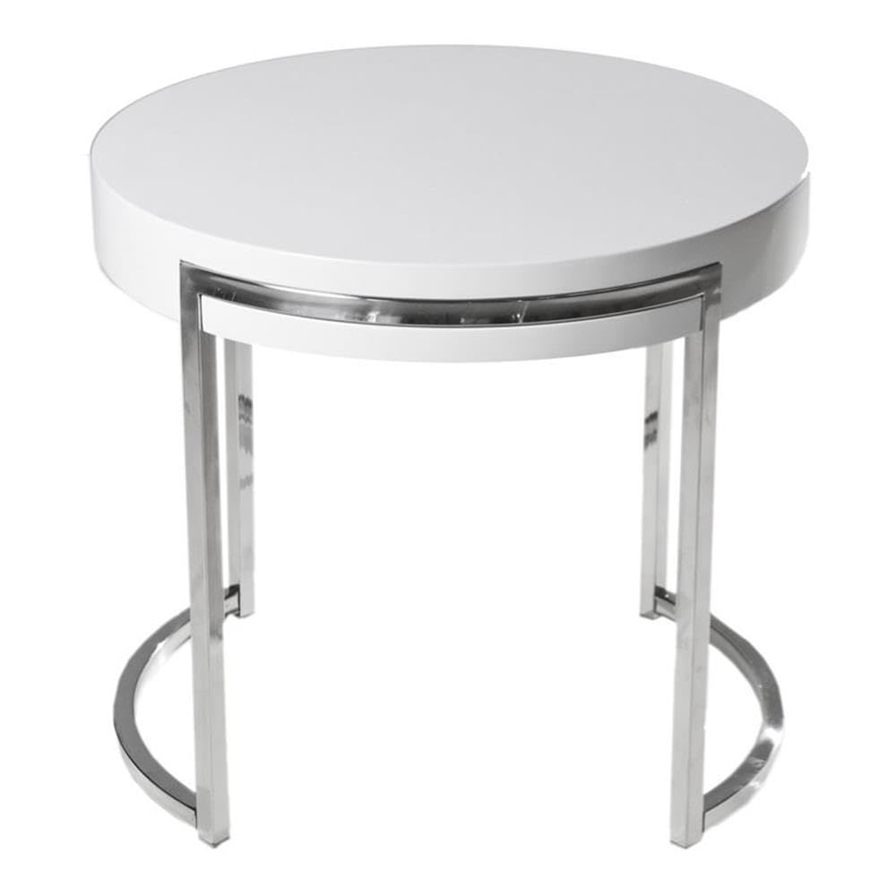 Pangea Home Riso Gloss Lacquer & High Polished Steel Metal Side Table In White