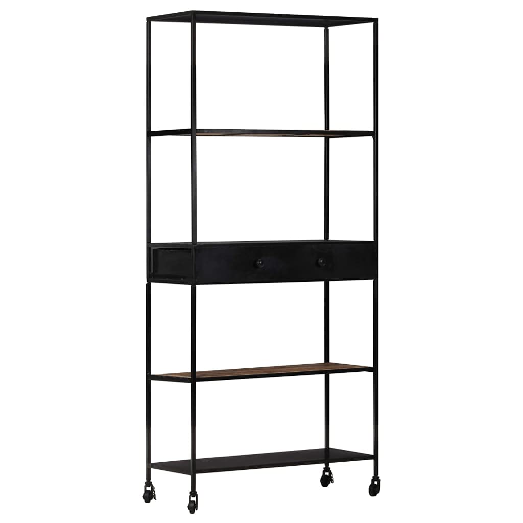 vidaXL Industrial Book Cabinet with 4 Shelves and Drawer - Rough Mango Wood & Iron Stand - Durable and Unique Home Decor - 31.5&quot;x13.8&quot;x70.9&quot;