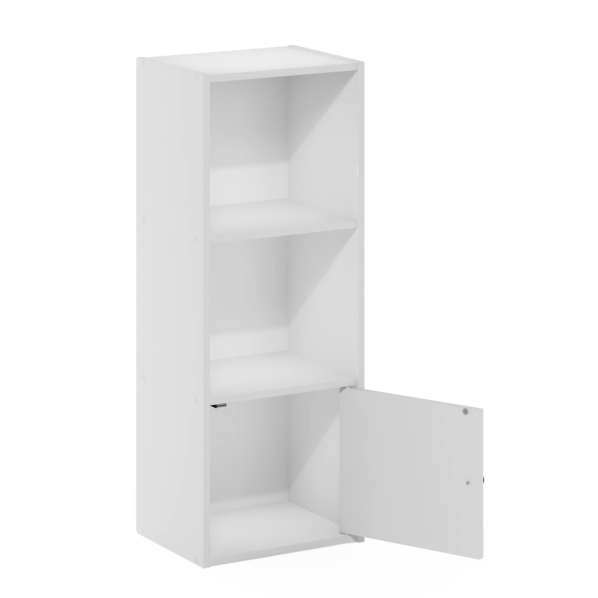 Furinno Luder Shelf Bookcase with 1 Door Storage Cabinet, White