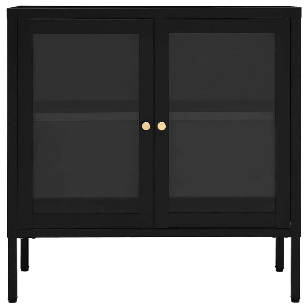 vidaXL Modern Sideboard with Glass Door - Black Steel Storage Cabinet with Adjustable Shelf and Feet - Ideal for Books, Magazines, DVDs, Decoratives