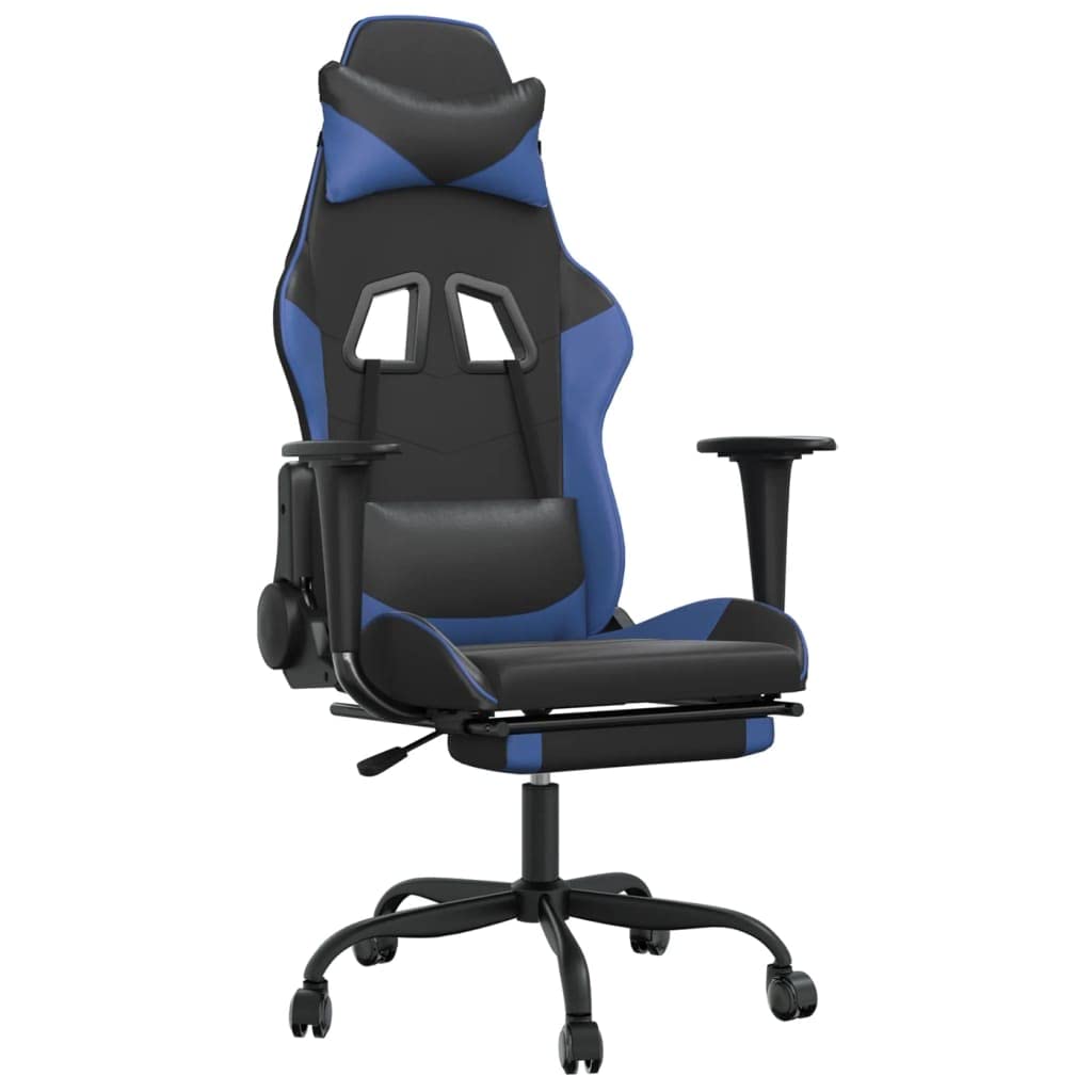vidaXL Gaming Chair with Footrest - Adjustable Black & Blue Faux Leather Gaming Chair with Foam Filling - Durable & Comfortable Computer Chair for Improved Gaming Experience
