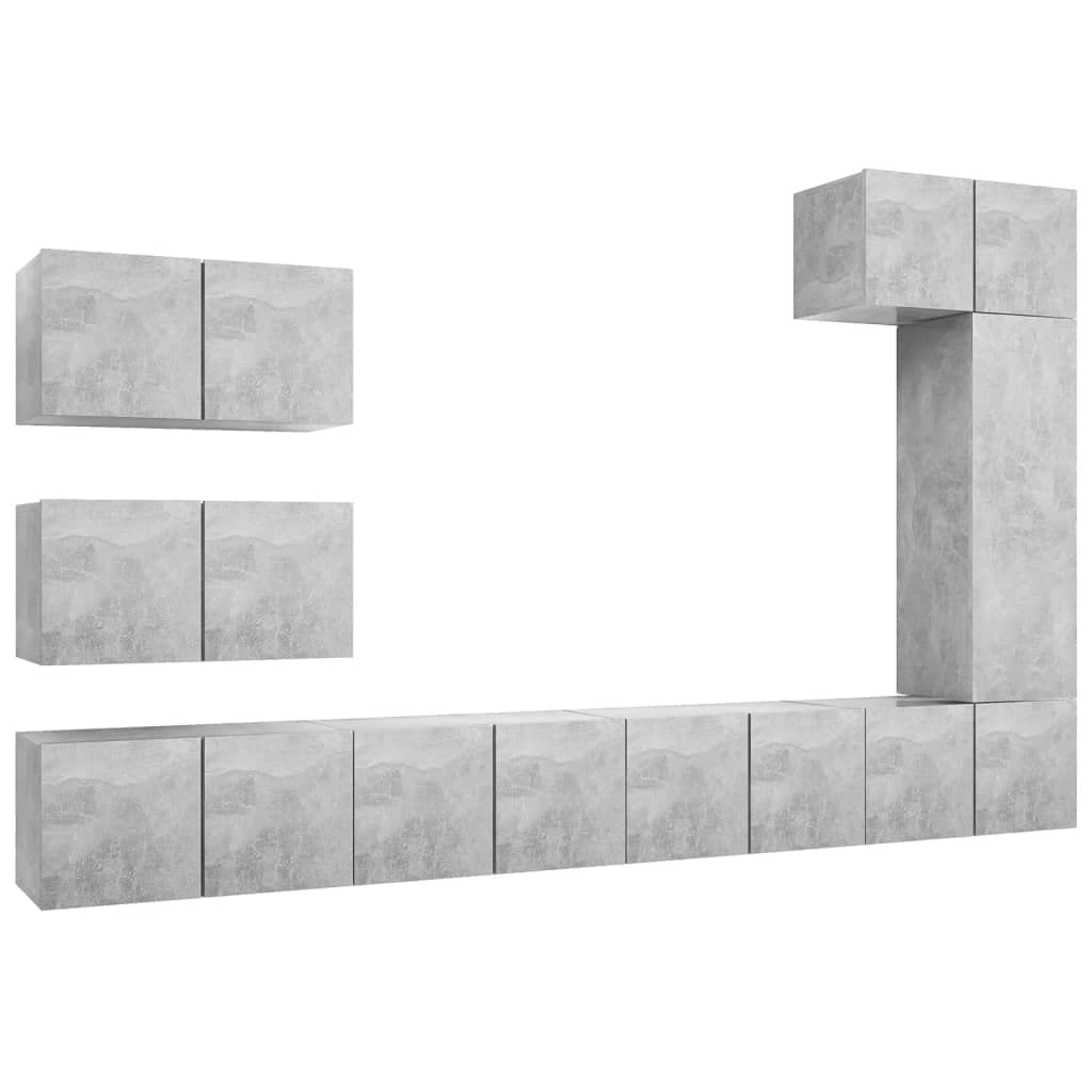 vidaXL TV Cabinet Set 8 Piece Home Living Room Furniture TV Stand HiFi Stereo Cabinet Media Unit Entertainment Center Concrete Gray Engineered Wood