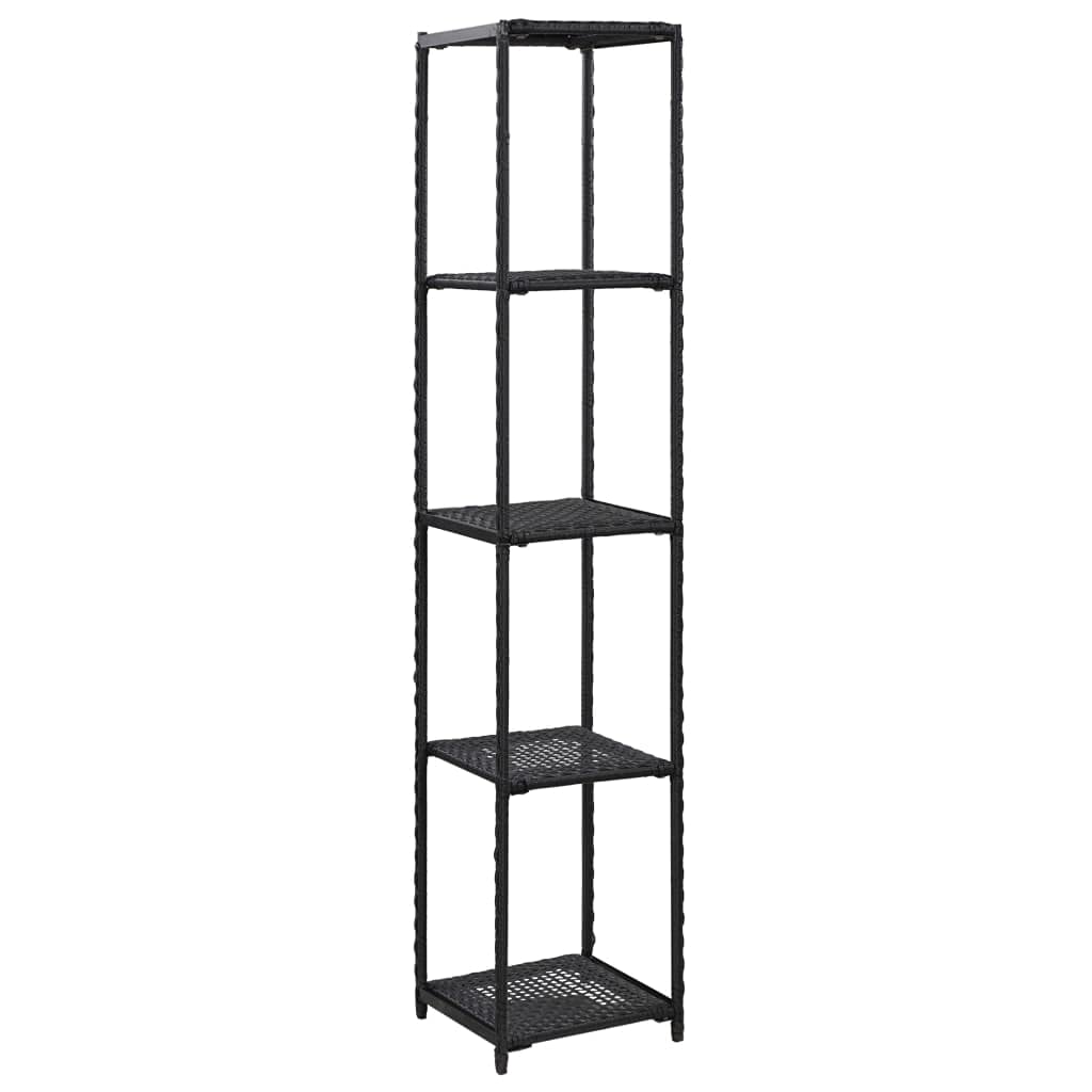 vidaXL Black Poly Rattan Storage Shelf - Versatile 5-Tier Display Rack for Living Room, Bedroom and Patio - Compact, Durable and Easy-to-Clean