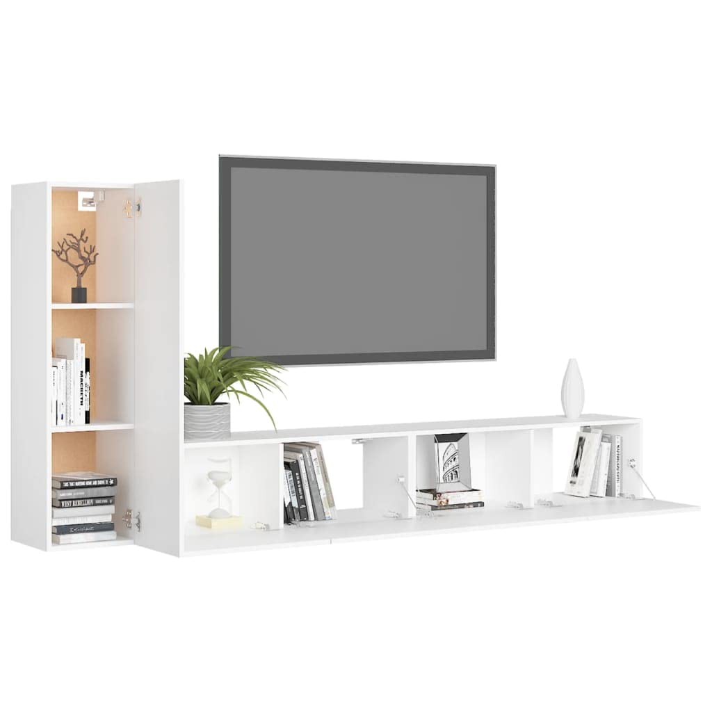 vidaXL TV Cabinet Set 3 Piece Home Living Room Bedroom Furniture HiFi Stereo Cabinet TV Stand Media Unit Entertainment Center Engineered Wood White