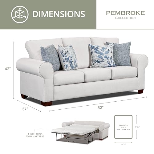 American Furniture Classics Pembroke Sleeper with Four Throw Pillows Sofas, Soft Washed Cream Tweed