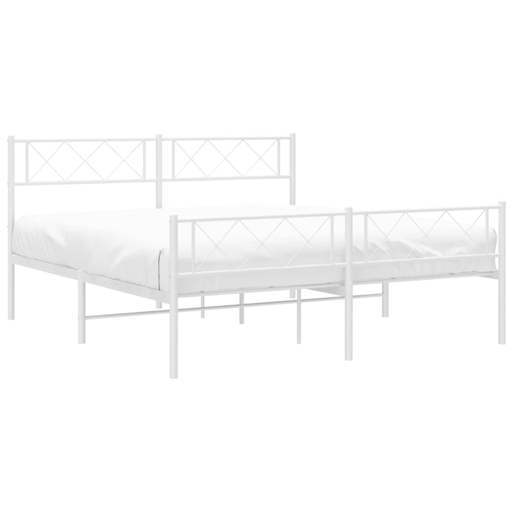 vidaXL 12'' Metal Bed Full Frames with Headboard and Footboard, Platform Bed Frame with Strong Metal Slats Support, Under Bed Storage, Noise Free, White, Without Mattress