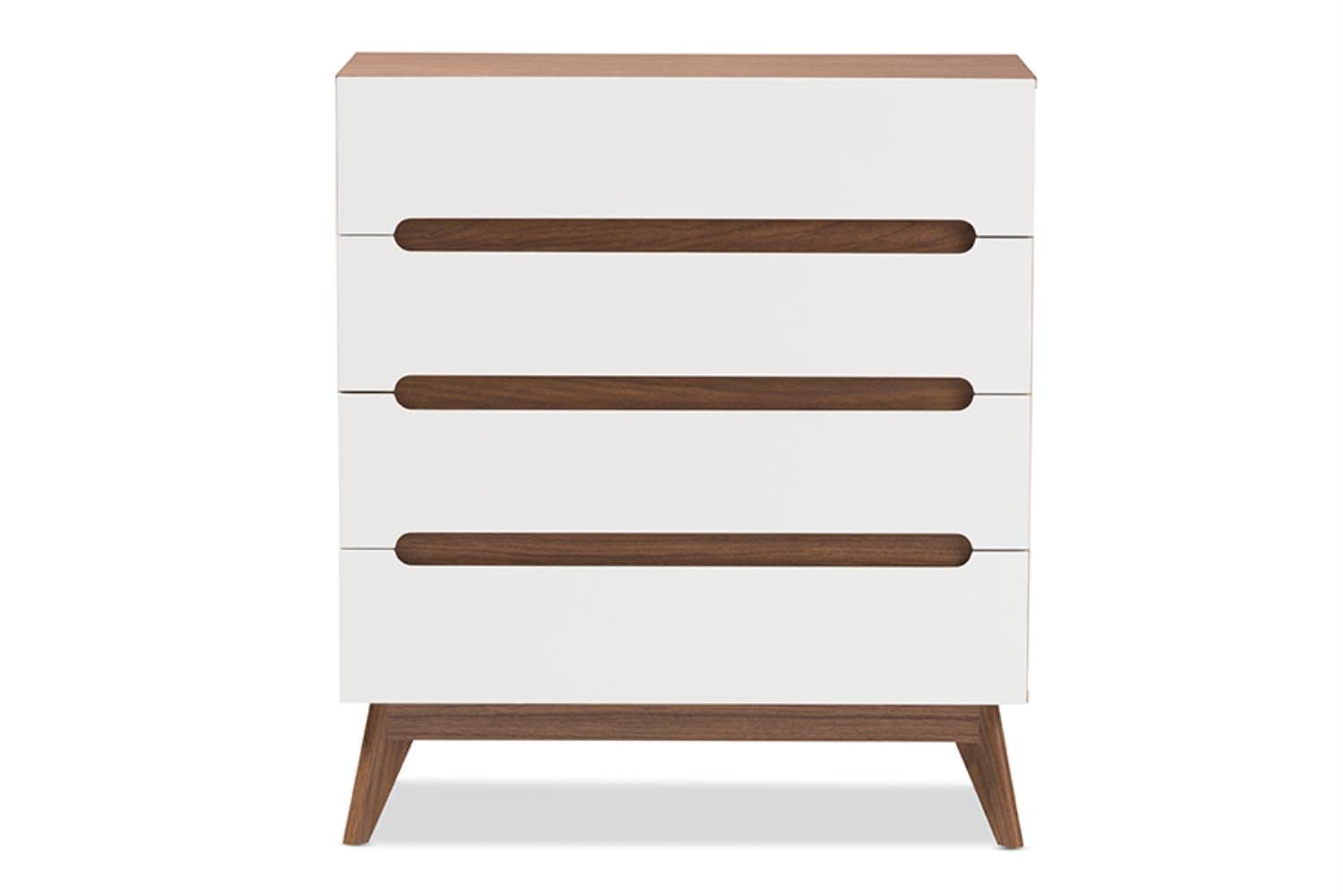 Baxton Studio Calypso Mid-Century Modern White and Walnut Wood 4-Drawer Storage Chest