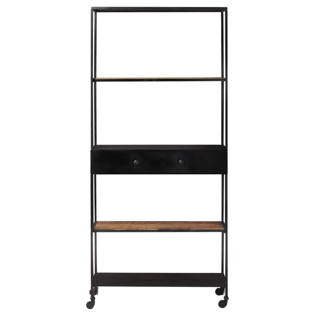 vidaXL Industrial Book Cabinet with 4 Shelves and Drawer - Rough Mango Wood & Iron Stand - Durable and Unique Home Decor - 31.5&quot;x13.8&quot;x70.9&quot;