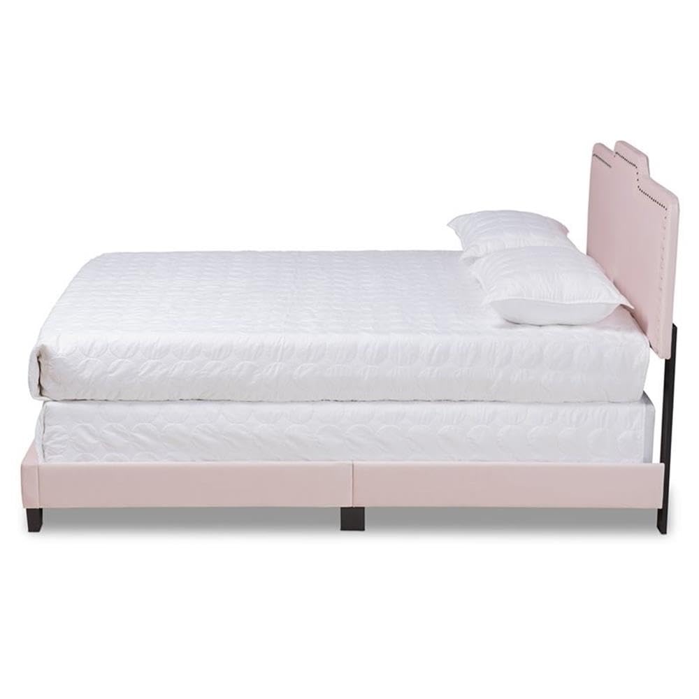 Baxton Studio Benjen Modern and Contemporary Glam Light Pink Velvet Fabric Upholstered Queen Size Panel Bed