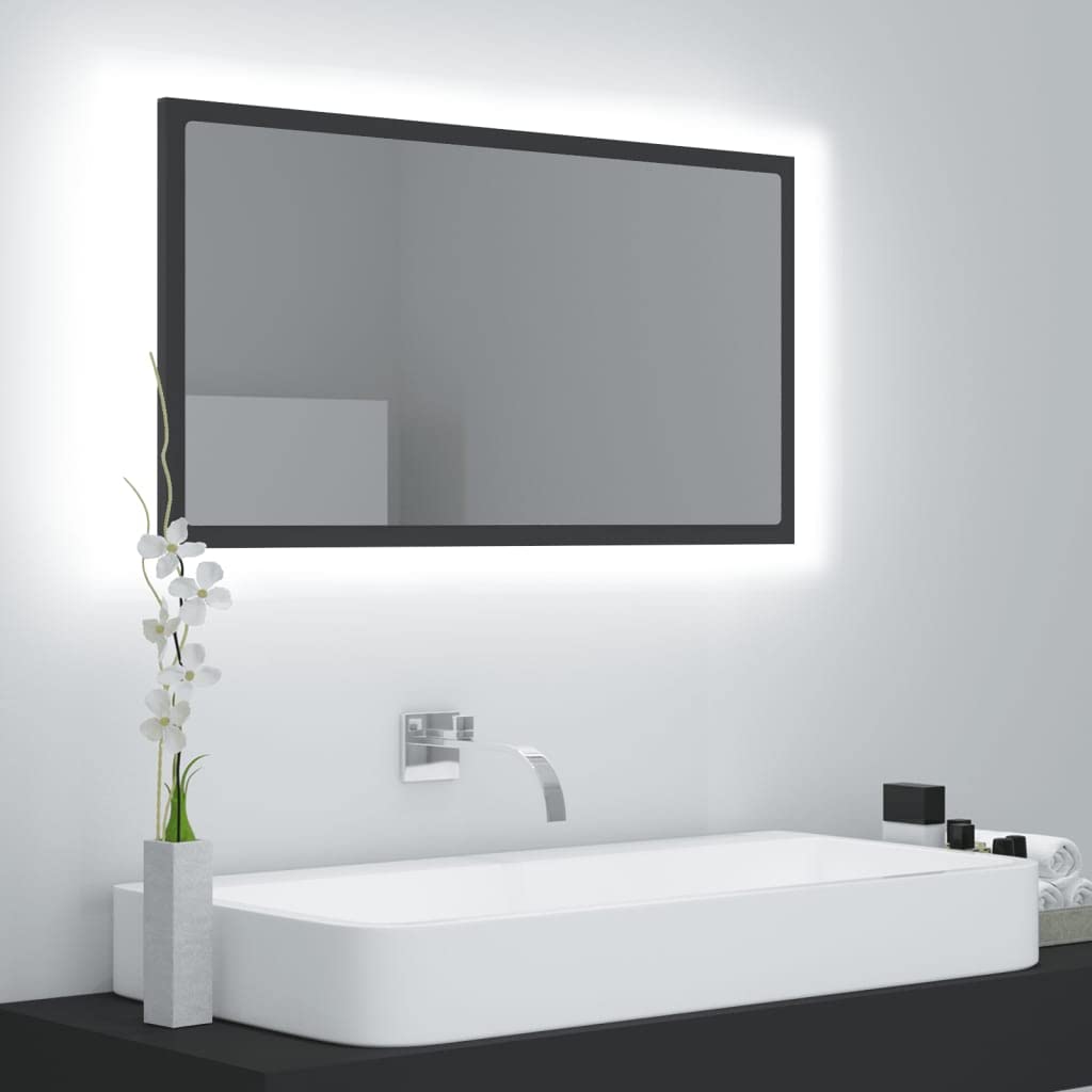 LED Bathroom Mirror Gray 31.5&quot;x3.3&quot;x14.6&quot; Engineered Wood