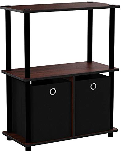 Furinno Go Green 3-Tier 2-Bins Multipurpose Storage Shelf, 2-Pack, Dark Cherry/Black