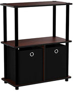 Furinno Go Green 3-Tier 2-Bins Multipurpose Storage Shelf, 2-Pack, Dark Cherry/Black