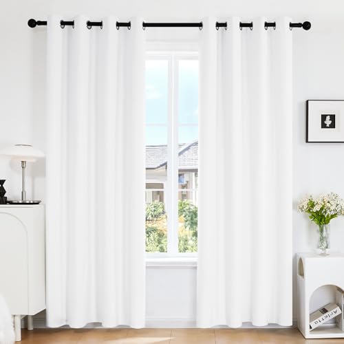 Deconovo Blackout Grommet Curtains – Thermal Insulated, Noise-Reducing, Sustainable & Easy-Care Drapes For Bedroom, Living Room & Office – Oeko-Tex Certified, White, 55W X 78L Inch (Set Of 2)