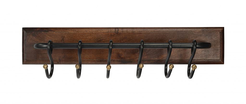 HomeRoots Brown Iron, Mango Wood Glendo Iron & Wood Wall Rack