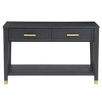Steve Silver Co Yves Modern Console Sofa Dual Drawers, Bottom Shelf Table, 48 x 18 x 30, Rubbed Charcoal with Brushed Brass Accents