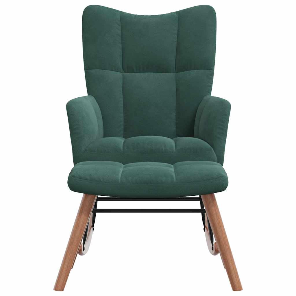 vidaXL Velvet Rocking Chair Set with Stool, Dark Green- Modern Design Lounge Seating Furniture with Steel Frame & Wooden Rails