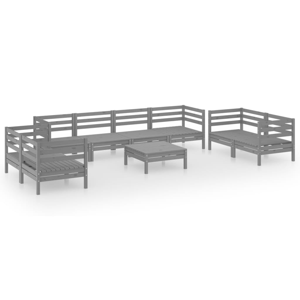 vidaXL, Versatile Retro 9-Piece Gray Patio Lounge Set, Solid Pinewood, Perfect for Relaxation and Outdoor Entertainment