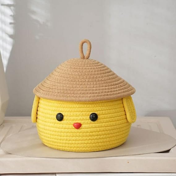RUGSZONE RugszoneMultiPurpose Cute Jute Basket with Lid Storage Baskets for Bathroom Living Room & Kitchen Organiser Box Vanity