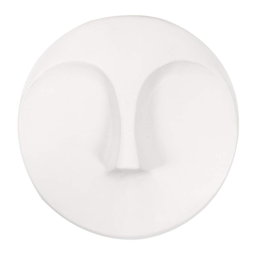 HomeRoots Round Matte White Glaze Finish Ceramic Face Wall Sculpture