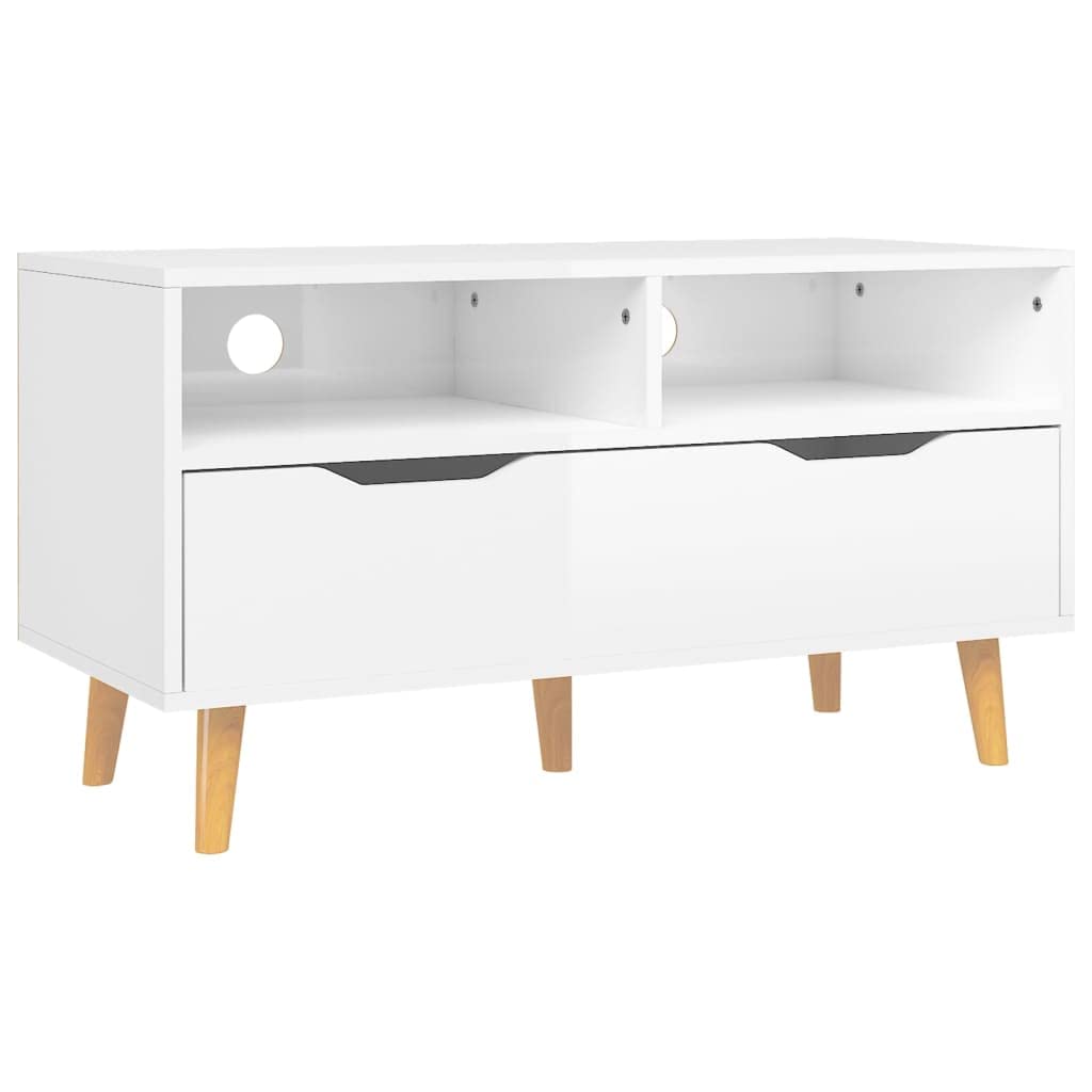 vidaXL Scandinavian Style TV Stand - High Gloss White, Modern Design Media Storage, Home Entertainment Unit, Practical Engineered Wood, Measures 35.4&quot;x15.7&quot;x19.1&quot;