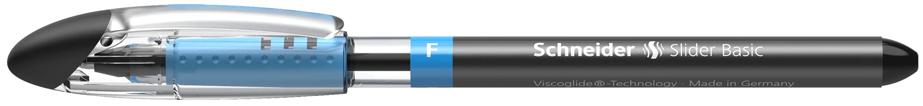 Schneider Slider Basic F (Fine) Ballpoint Pen, 0.7 Mm, Transparent Barrel, Black Ink, Box Of 10 Pens (151001)
