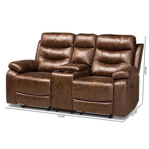 Baxton Studio Beasely Brown Faux Leather Upholstered 2-Seater Reclining Loveseat