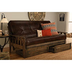 Kodiak Furniture Tucson Full Futon Set in Rustic Walnut Finish with Storage Drawers, Oregon Trail Java