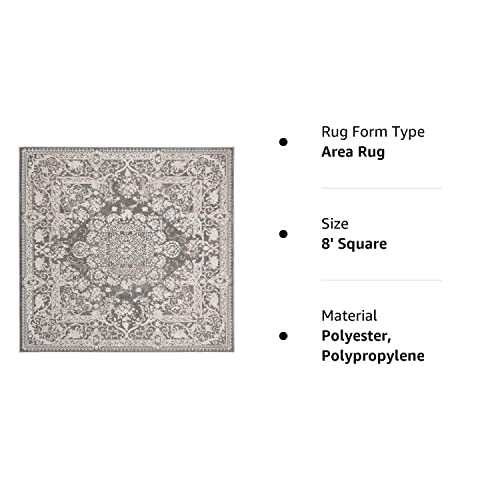 Safavieh Reflection Collection 8' Square Dark Grey / Cream Rft664B Vintage Distressed Living Room Dining Bedroom Area Rug