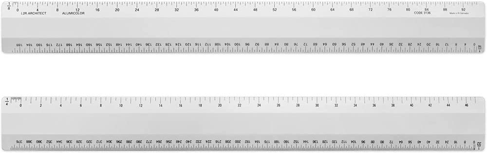 Alumicolor Architect 12 Inch Ruler W/ 4 Bevel Scale For Drawing, Drafting & Engineering, Left To Right Calibrations Divided By 1