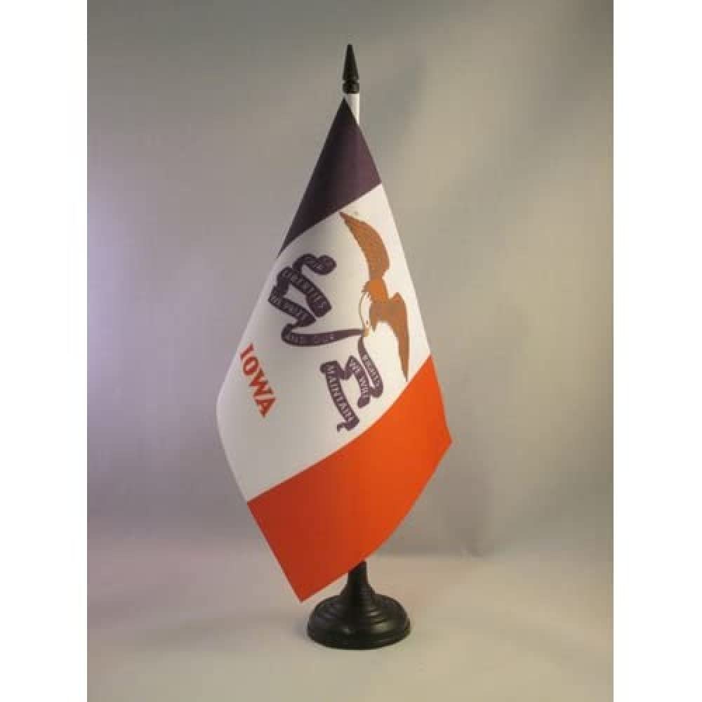 Iowa Table Flag 5' X 8' - Us State Of Iowa Desk Flag 21 X 14 Cm - Black Plastic Stick And Base - Az Flag