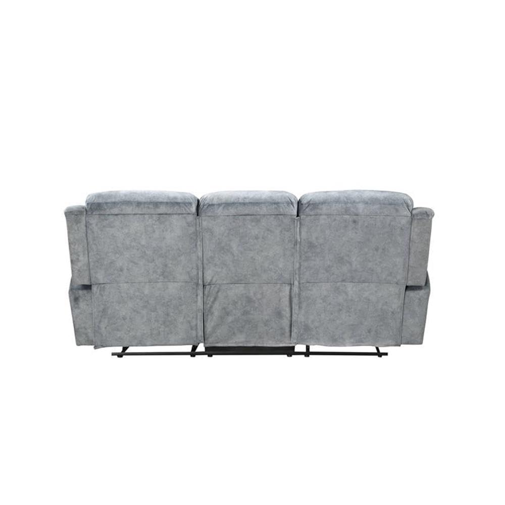 Acme Mariana Fabric Buttonless Tufted Motion Reclining Sofa In Silver Gray