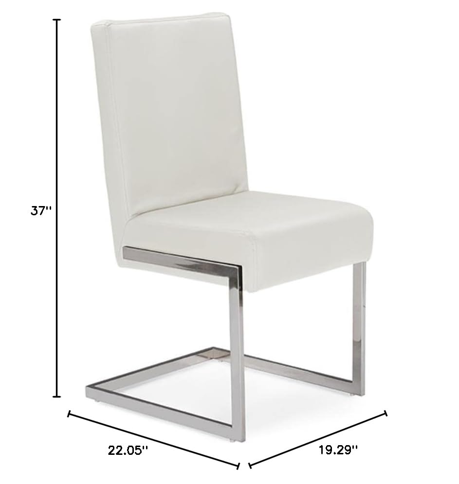 Baxton Studio Toulan Dining Chair and Dining Chair White Faux Leather Upholstered Stainless Steel Dining Chair