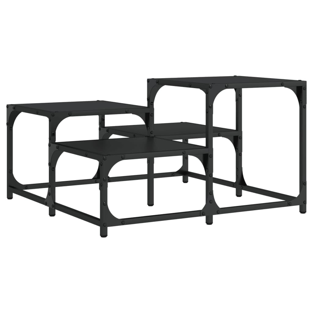 vidaXL Black Engineered Wood Coffee Table - Square Sofa Center Table with Metal Frame & Adjustable Feet for Living Room, Lounge