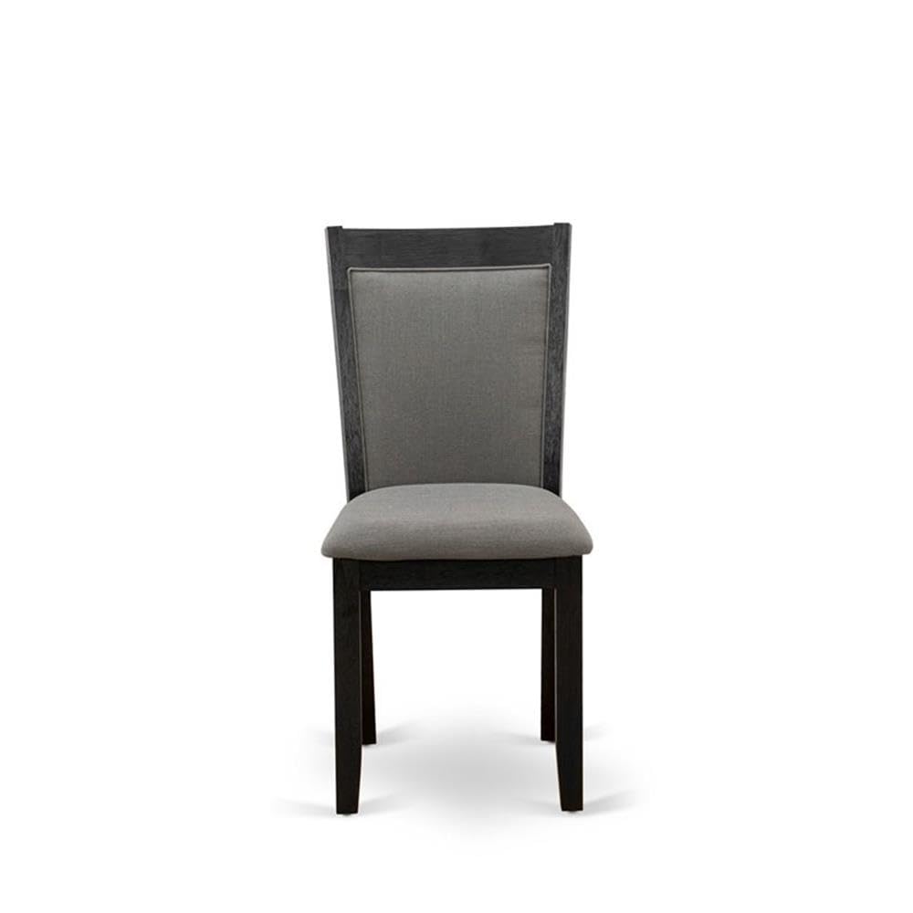 East West Furniture MZC6T50 Monza Parson Dining Room Chairs - Dark Gotham Grey Linen Fabric Padded Chairs, Set of 2, Wirebrushed Black