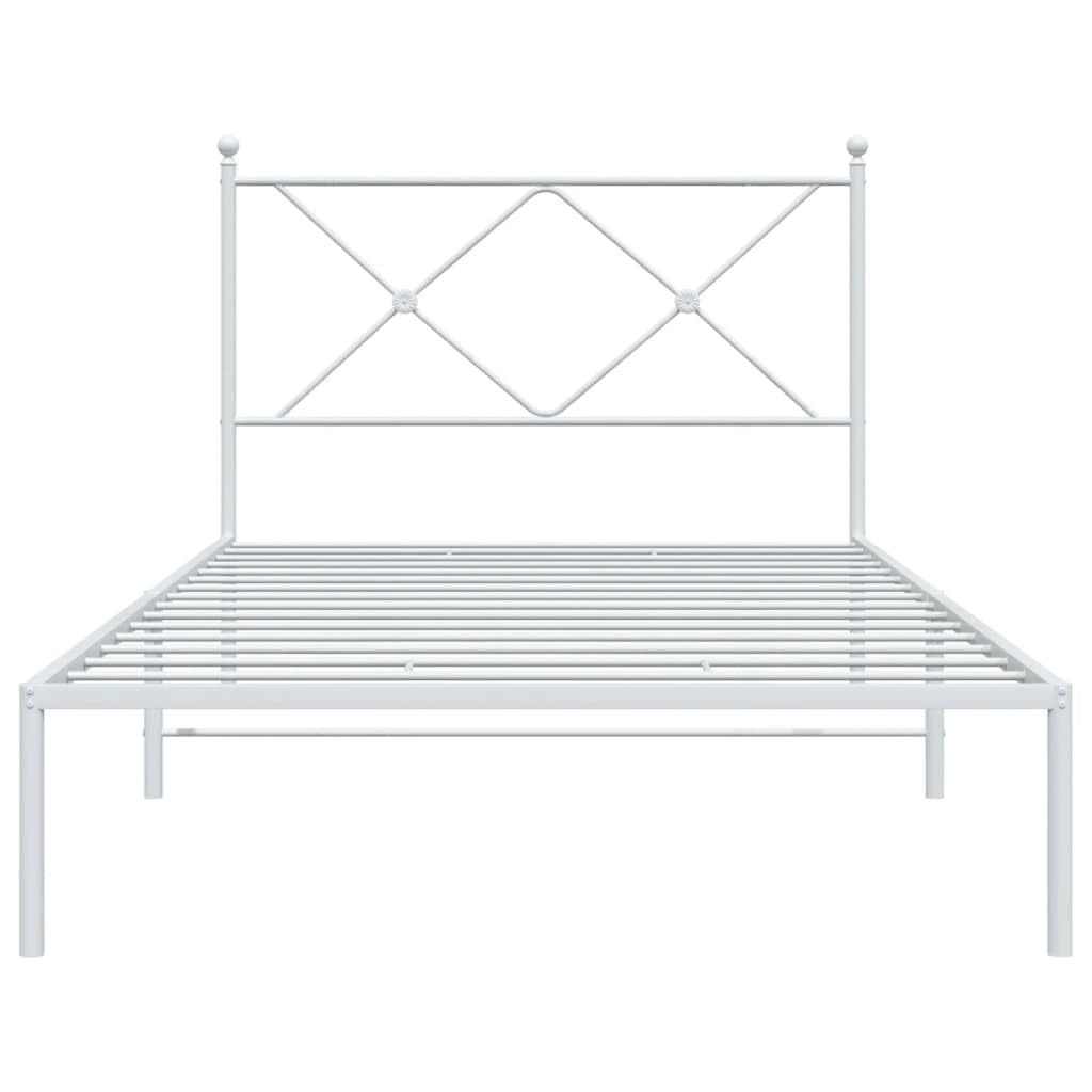 vidaXL White Metal Bed Frame with Headboard - Sturdy Support, Classic Design, Slatted, Under-Bed Storage, Assembly Required 81.5x41.3x35.6 inches