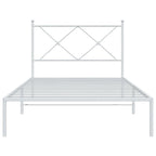 vidaXL White Metal Bed Frame with Headboard - Sturdy Support, Classic Design, Slatted, Under-Bed Storage, Assembly Required 81.5x41.3x35.6 inches