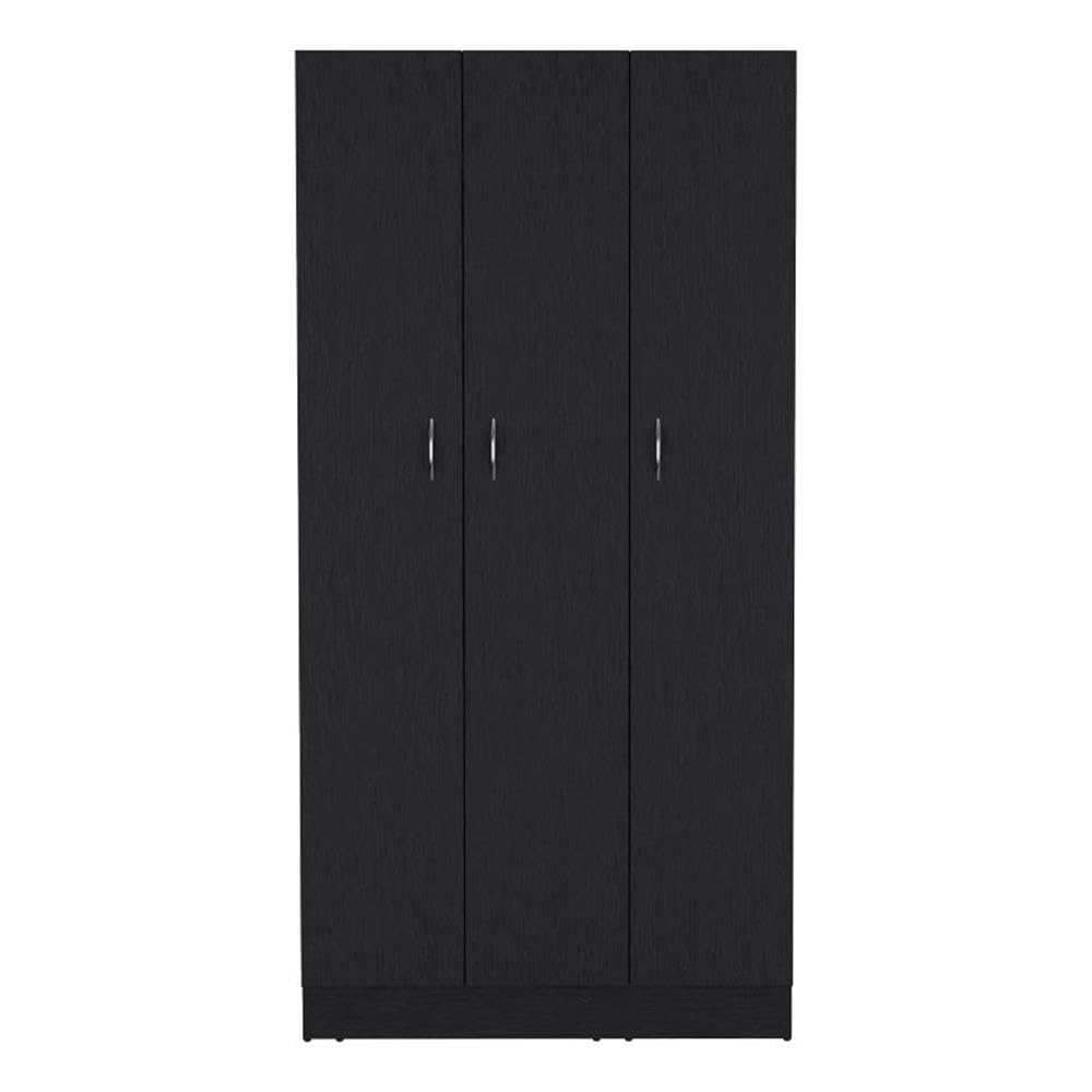 Wardrobe Armoire 71H With 3-Doors And 2-Inner Drawers, 3 Doors, Black