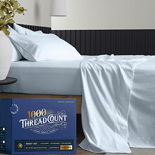 Pure California King Sheet Sets (Cal King, 1000 Thread Count) Ocean Blue Bedding Sheets And Pillowcases (4 Piece) - King Size Be