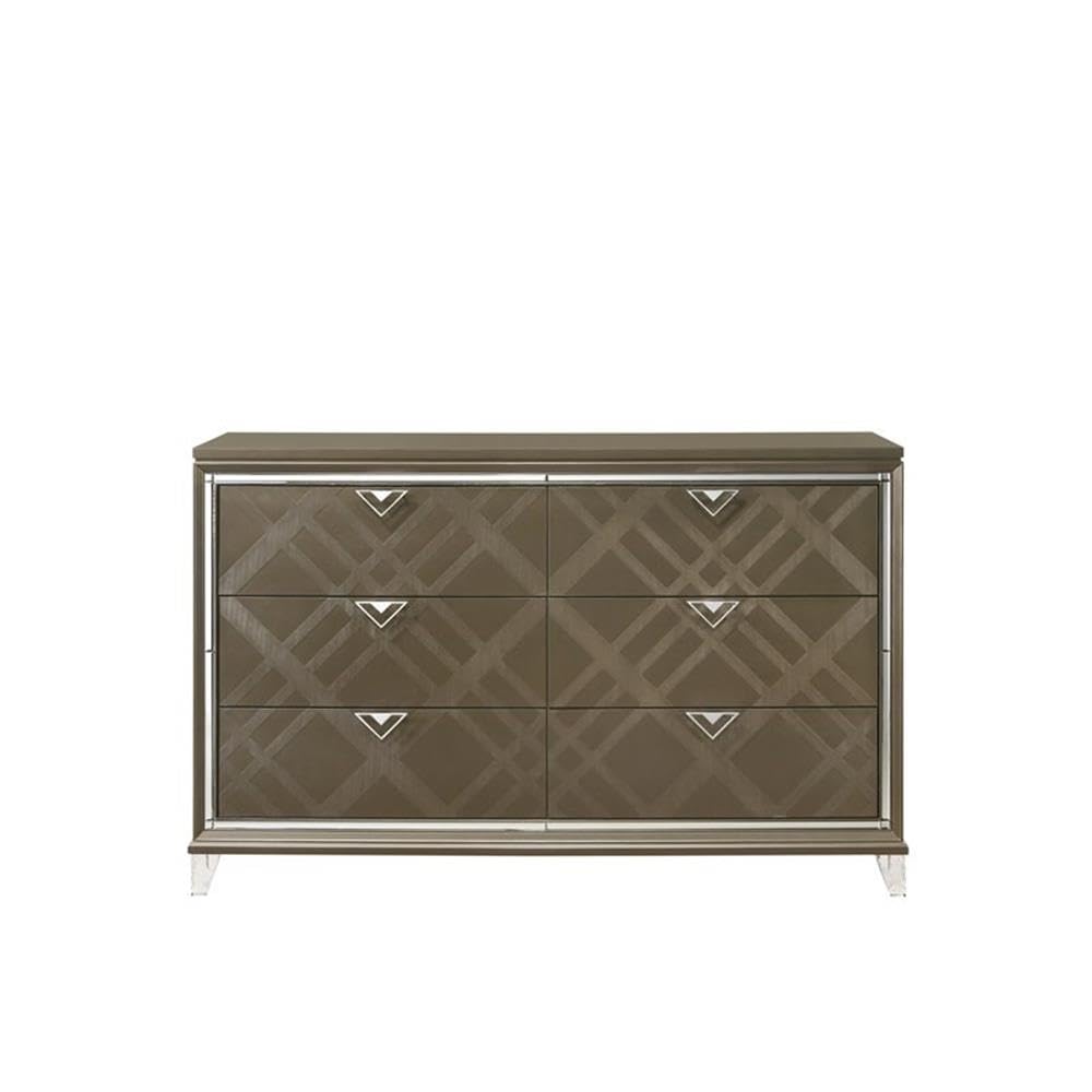Acme Skylar 6-Drawers Wood Bedroom Dresser With Acrylic Legs In Dark Champagne