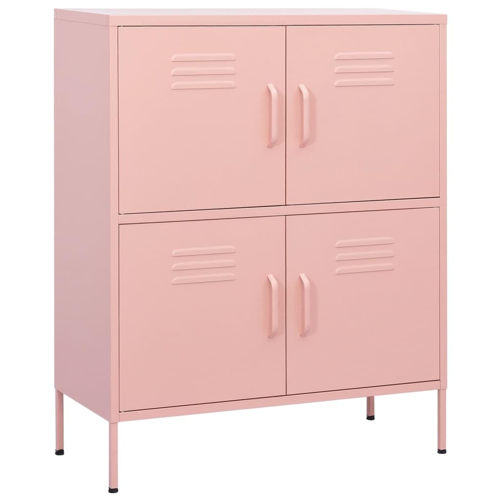 vidaXL Steel Storage Cabinet - Pink, 31.5&quot;x13.8&quot;x40&quot;, with 4 Doors and 2 Adjustable Shelves, Industrial Style, Easy Assembly Required