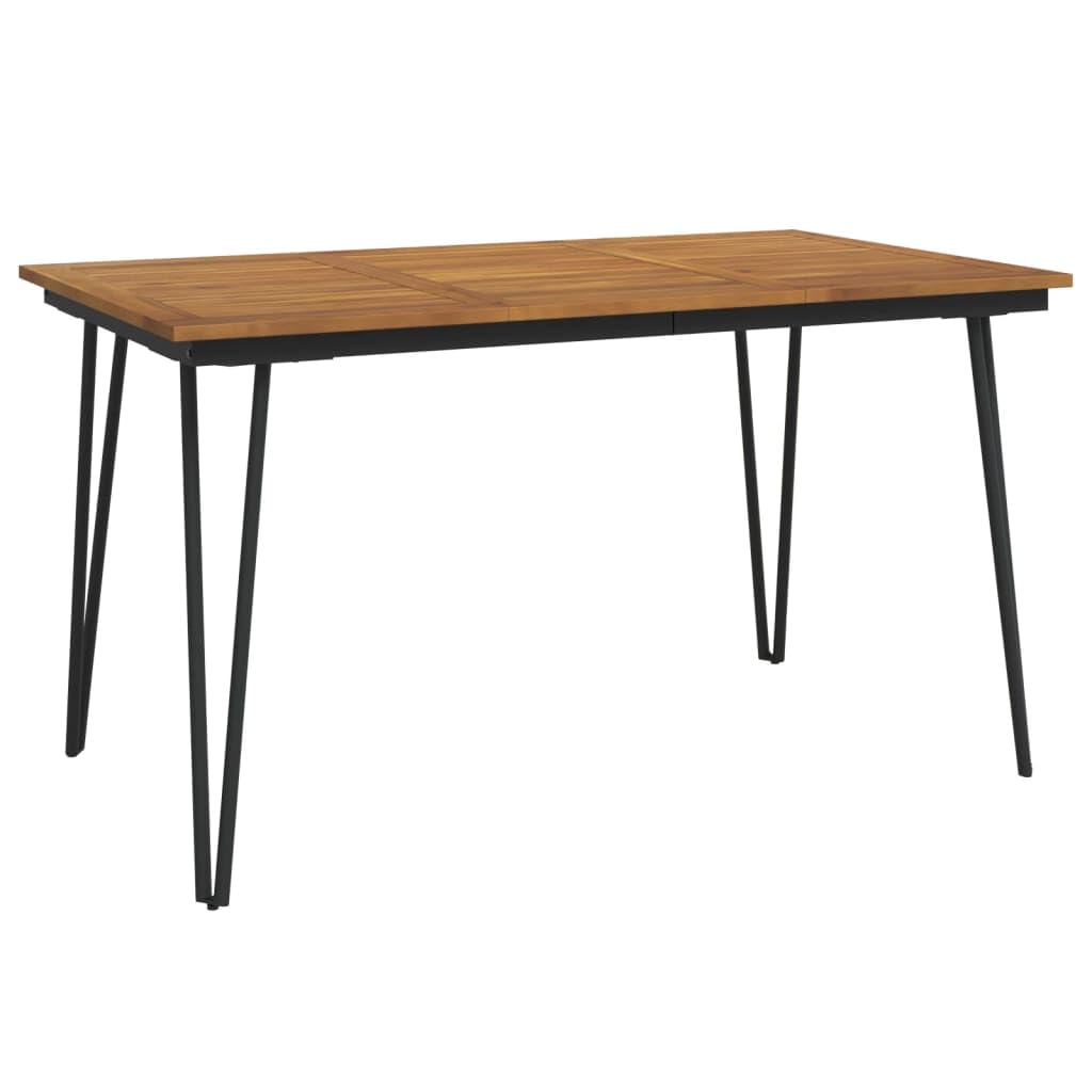 vidaXL Solid Acacia Wood Patio Table with Hairpin Metal Legs - Industrial Style Multipurpose Table for Indoor and Outdoor Use - Brown