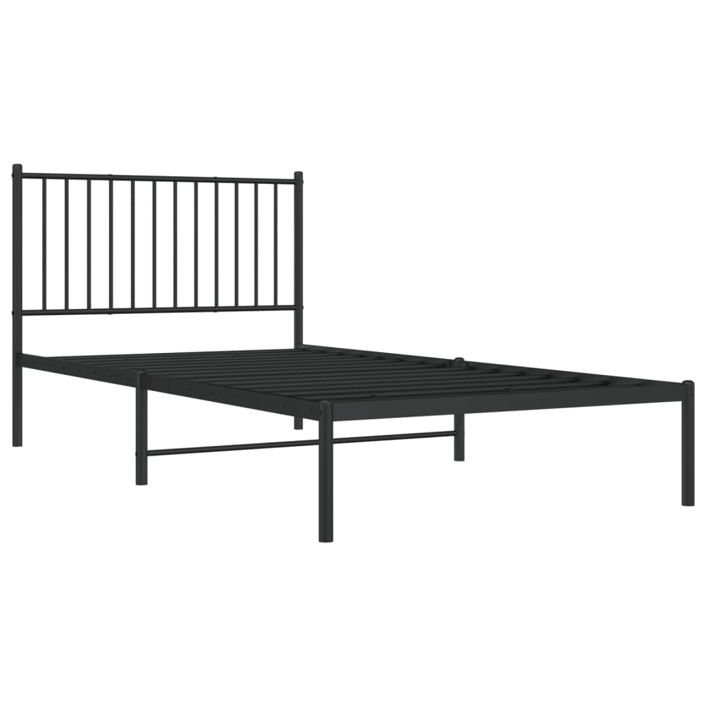 vidaXL 12-Inch Black Metal Twin XL Bed Frame with Headboard, Heavy-Duty Construction with Under-Bed Storage for Modern Bedroom, No Box Spring Needed & Easy Assembly, No Mattress