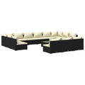 vidaXL 14 Piece Patio Lounge Set with Cushions - Black Poly Rattan Garden Sofa Set with Comfortable Seat and Back Cushions, Modular Outdoor Furniture with Easy-to-Clean Design