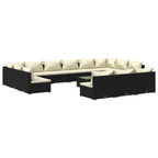 vidaXL 14 Piece Patio Lounge Set with Cushions - Black Poly Rattan Garden Sofa Set with Comfortable Seat and Back Cushions, Modular Outdoor Furniture with Easy-to-Clean Design