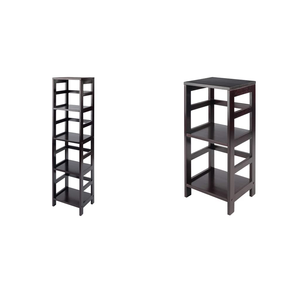 Winsome Wood Leo Wood 4 Tier Storage Shelf with 4 Small Rattan Baskets